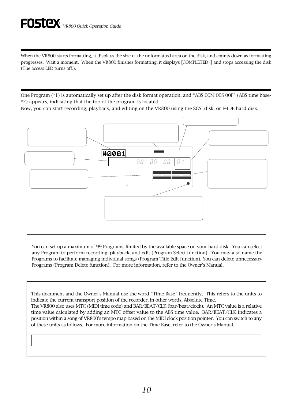 Press the exit/no key to quit the setup mode, 1) program, 2) time base | Fostex VR800 User Manual | Page 10 / 24