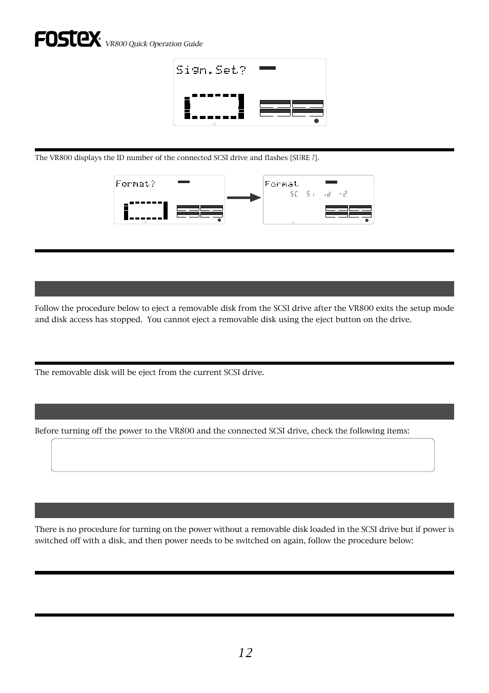 Before turning off the power to the vr800, Ejecting a removable disk from the scsi drive, Use the jog dial to select the desired record mode | Fostex VR800 User Manual | Page 12 / 24