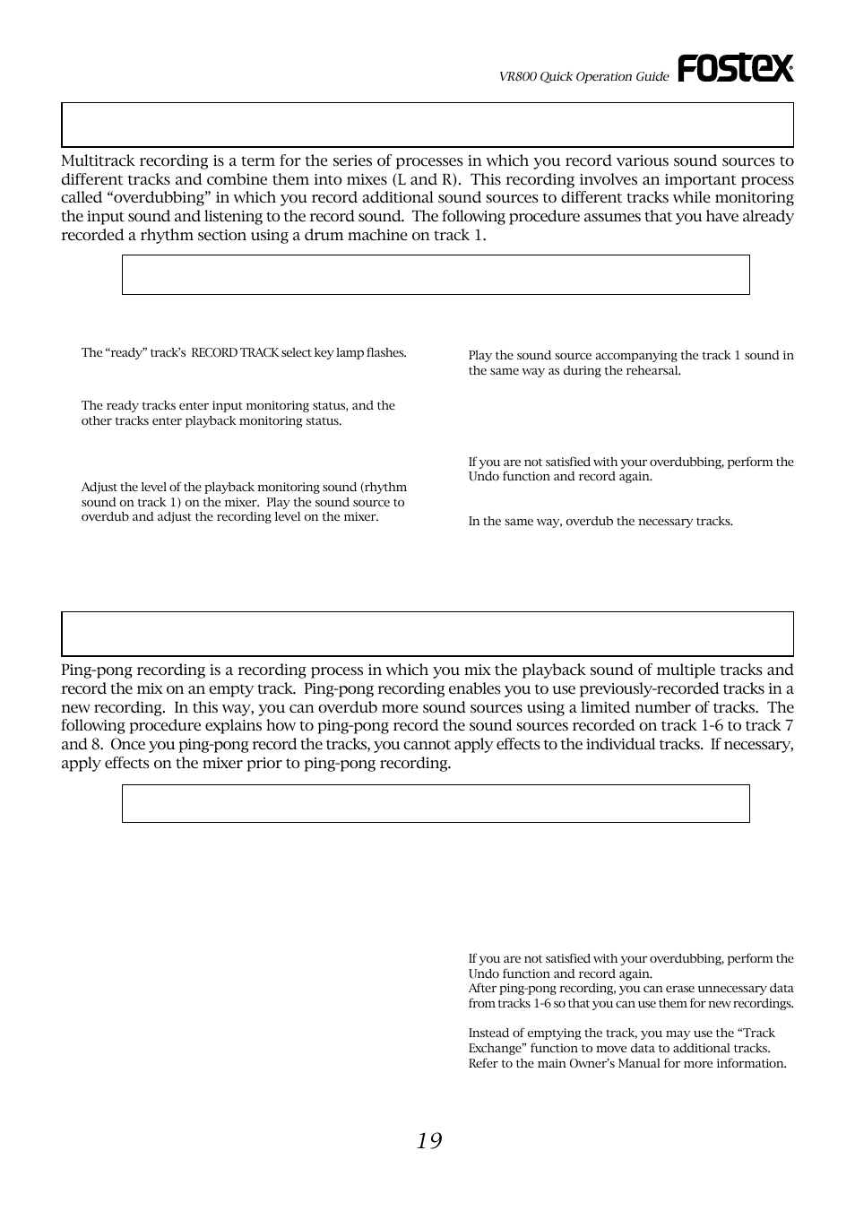 Multitrack recording using overdubbing, Ping-pong recording | Fostex VR800 User Manual | Page 19 / 24