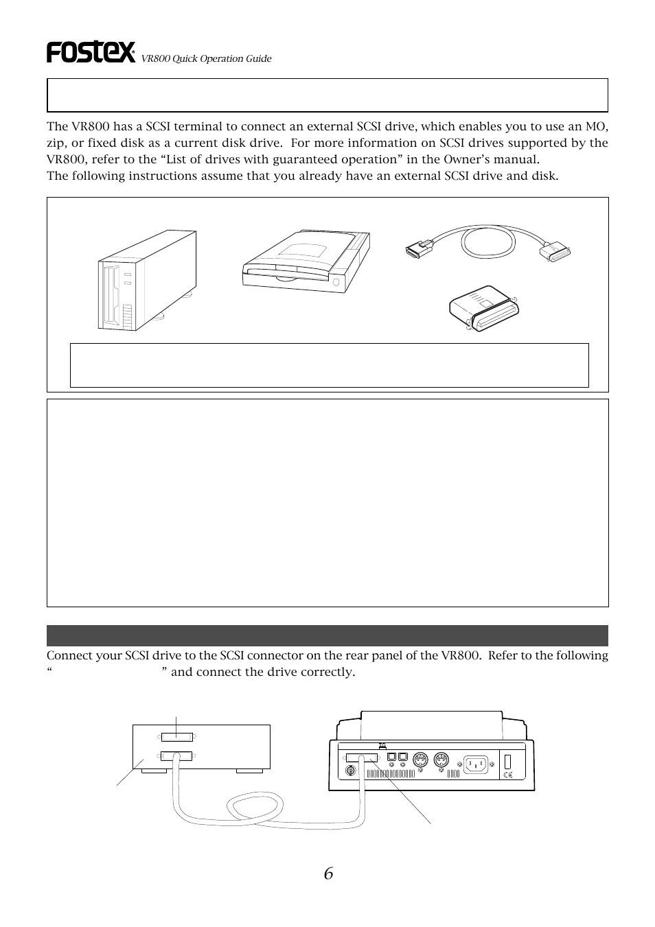 Using a scsi drive, Connecting a scsi drive to the vr800 | Fostex VR800 User Manual | Page 6 / 24