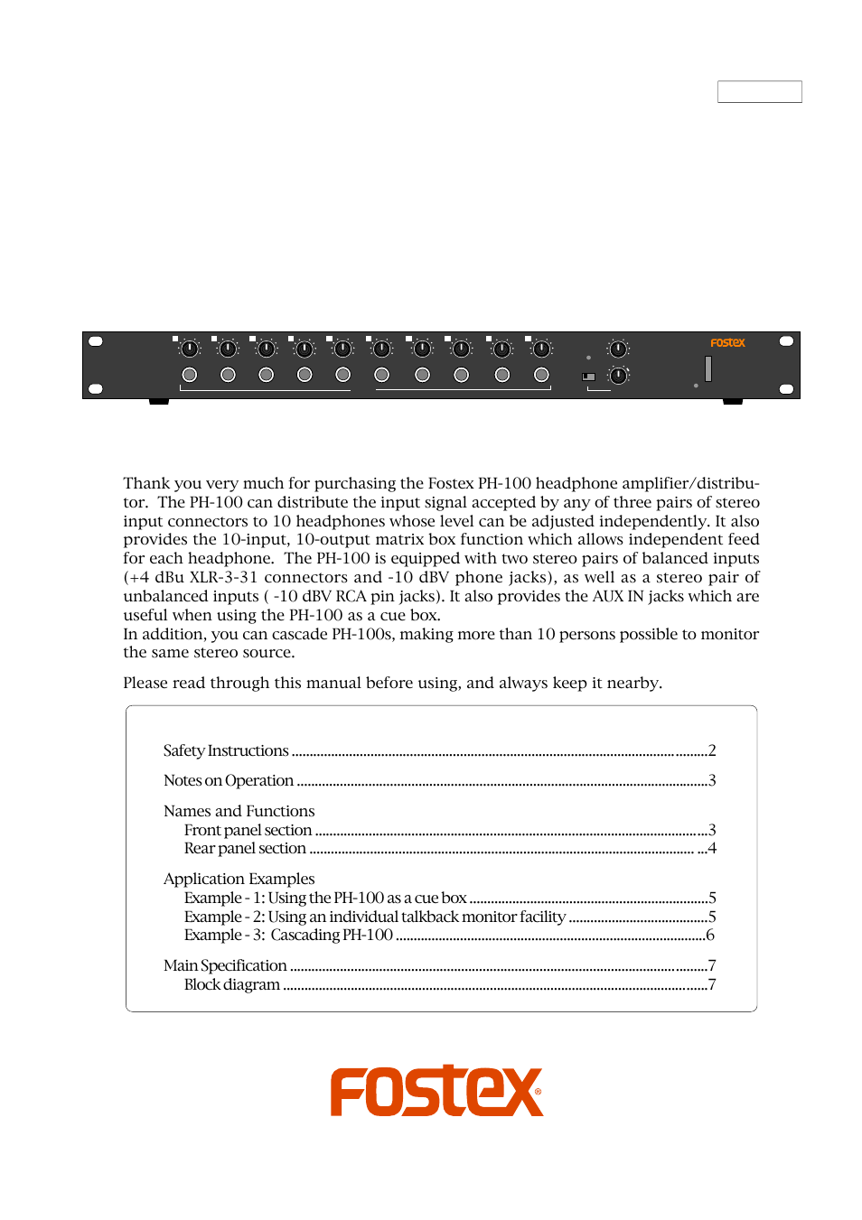 Fostex PH-100 User Manual | 8 pages