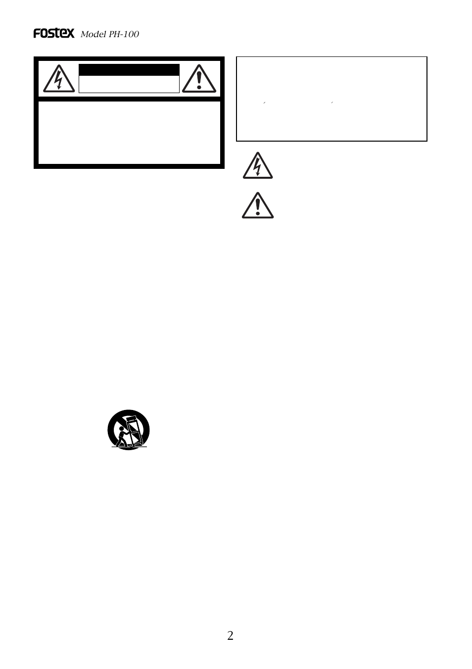 Safety instructions, Warning, Caution | Fostex PH-100 User Manual | Page 2 / 8