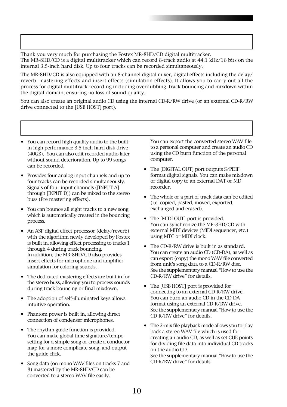 Introduction mr-8hd/cd main features | Fostex MR-8CD User Manual | Page 10 / 148