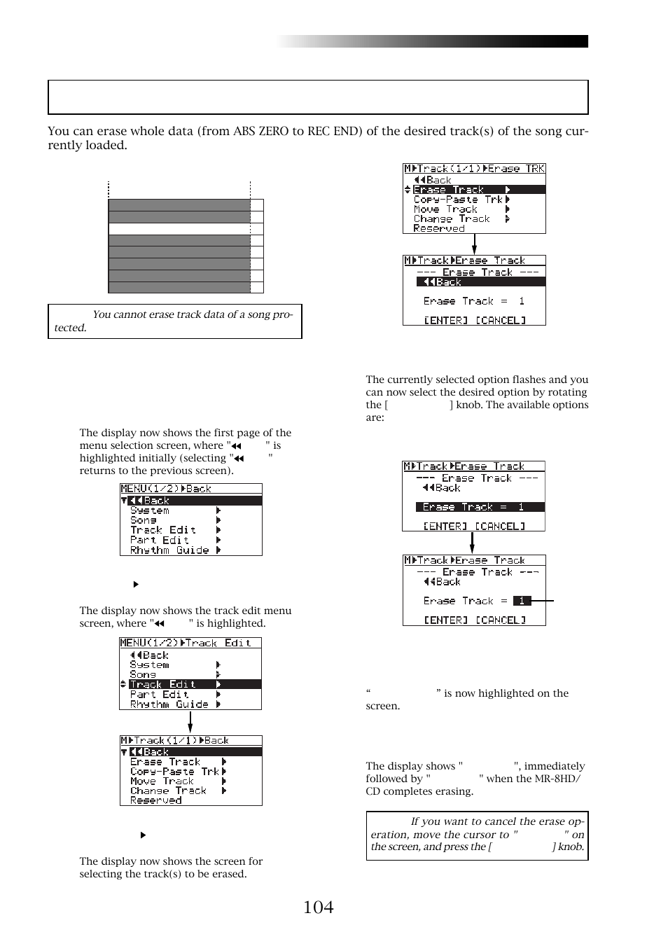 Erasing track data, Mr-8hd/cd | Fostex MR-8CD User Manual | Page 104 / 148