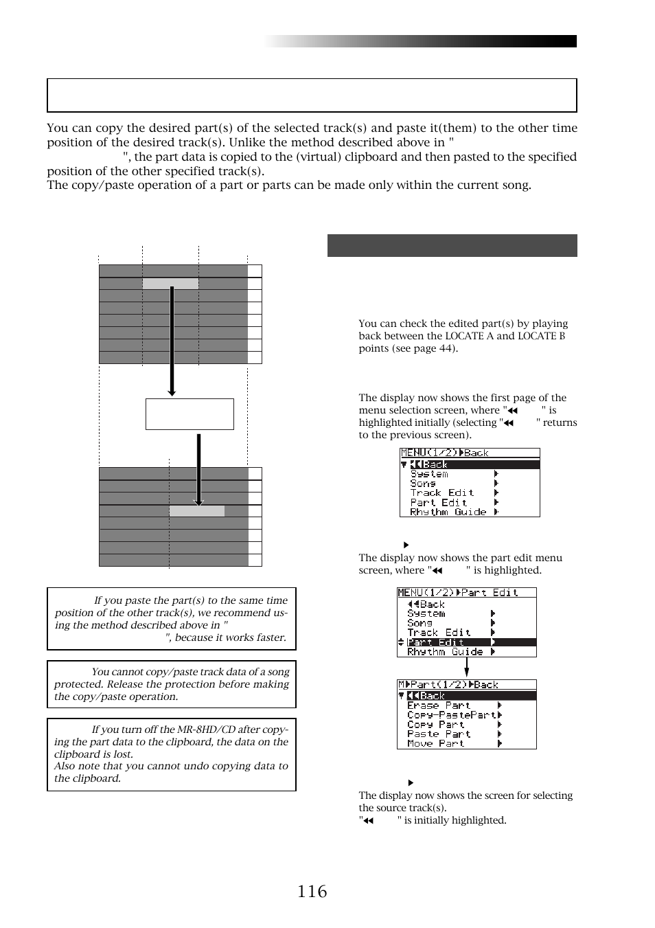 Copying/pasting the part(s)-2, Mr-8hd/cd, Copying to the clipboard | Fostex MR-8CD User Manual | Page 116 / 148
