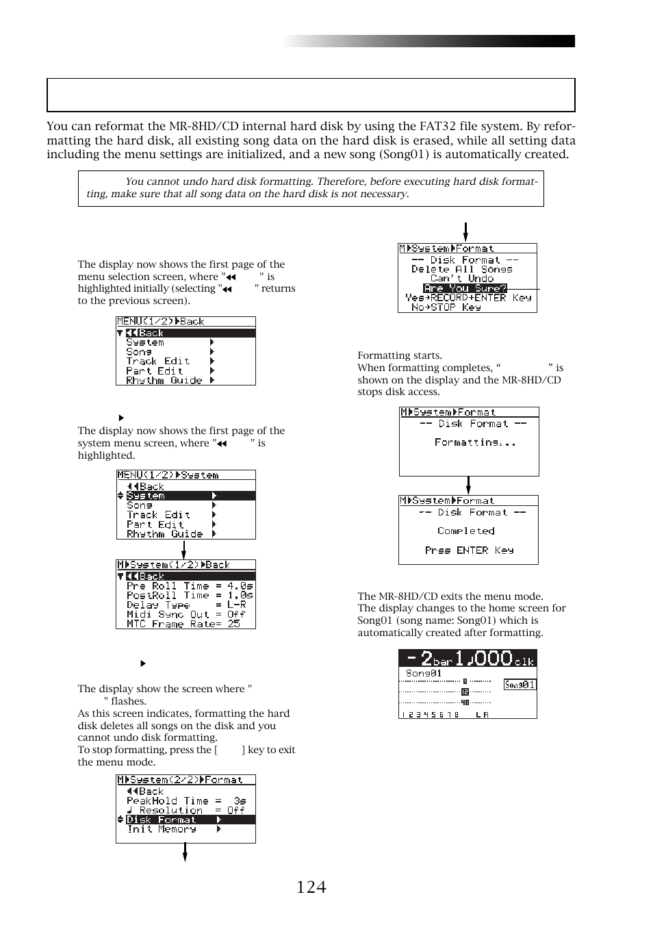 Hard disk formatting, Mr-8hd/cd | Fostex MR-8CD User Manual | Page 124 / 148