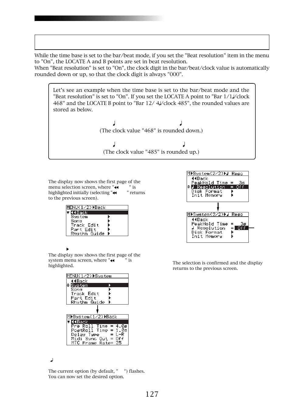 Beat resolution mode on/off, Mr-8hd/cd | Fostex MR-8CD User Manual | Page 127 / 148