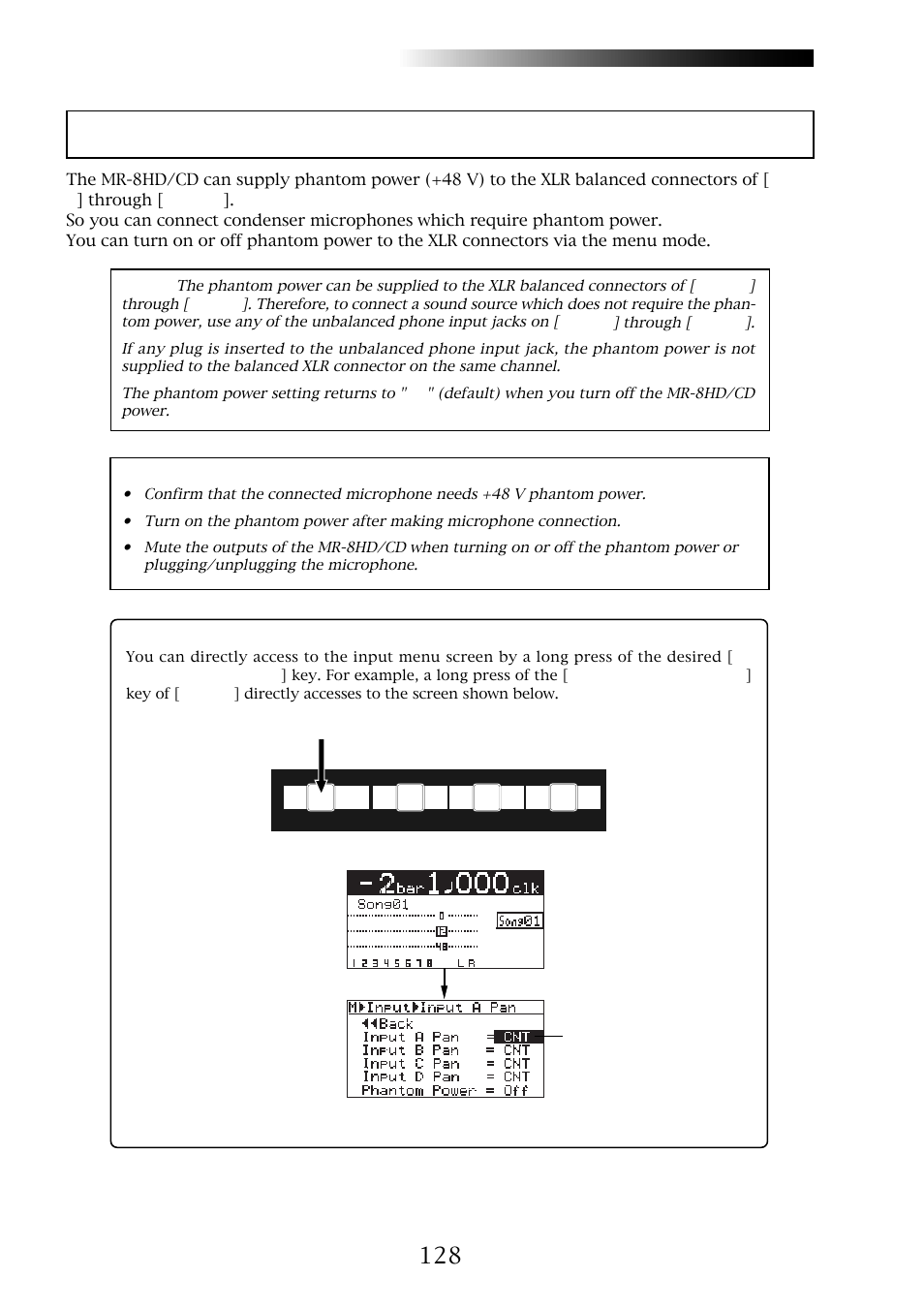 Phantom power on/off, Mr-8hd/cd | Fostex MR-8CD User Manual | Page 128 / 148