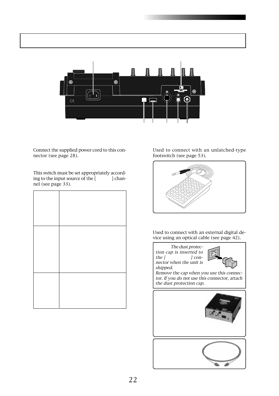 Rear panel, Mr-8hd/cd, Owner’s manual (names and functions) | [foot sw] jack (trs phone jack), [ac in] connector, [input a select] switch | Fostex MR-8CD User Manual | Page 22 / 148