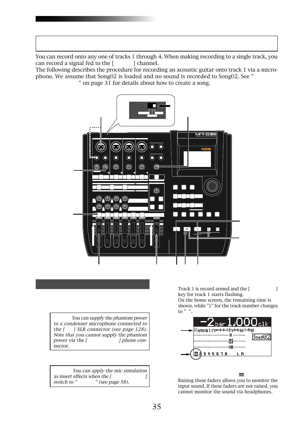 Recording onto a single track, Mr-8hd/cd, Preparation for recording | Owner’s manual (basic operations), 3) press the [rec select] key for track 1 | Fostex MR-8CD User Manual | Page 35 / 148