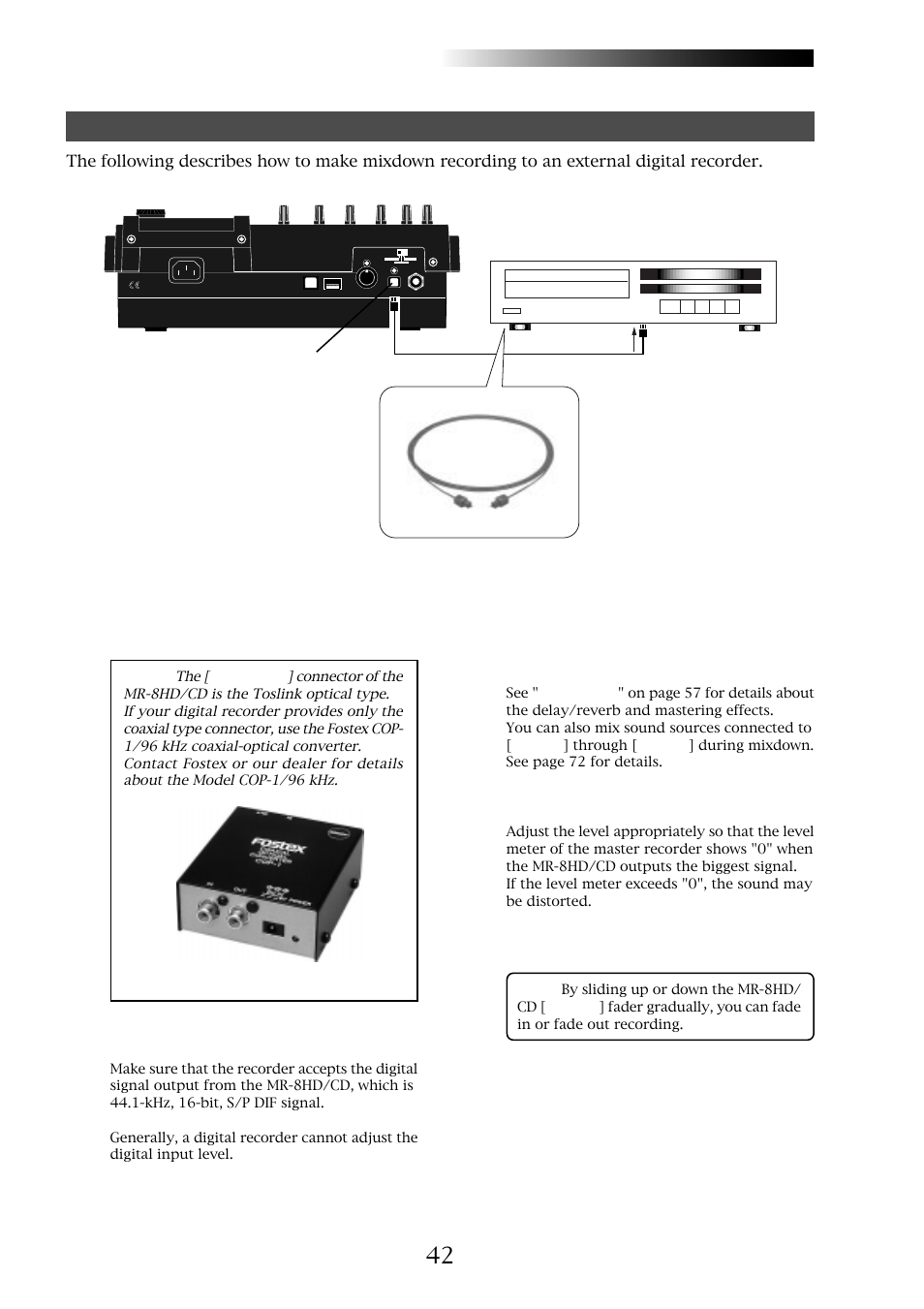 Mr-8hd/cd, Mixdown to a digital recorder, Owner’s manual (basic operations) | Fostex MR-8CD User Manual | Page 42 / 148
