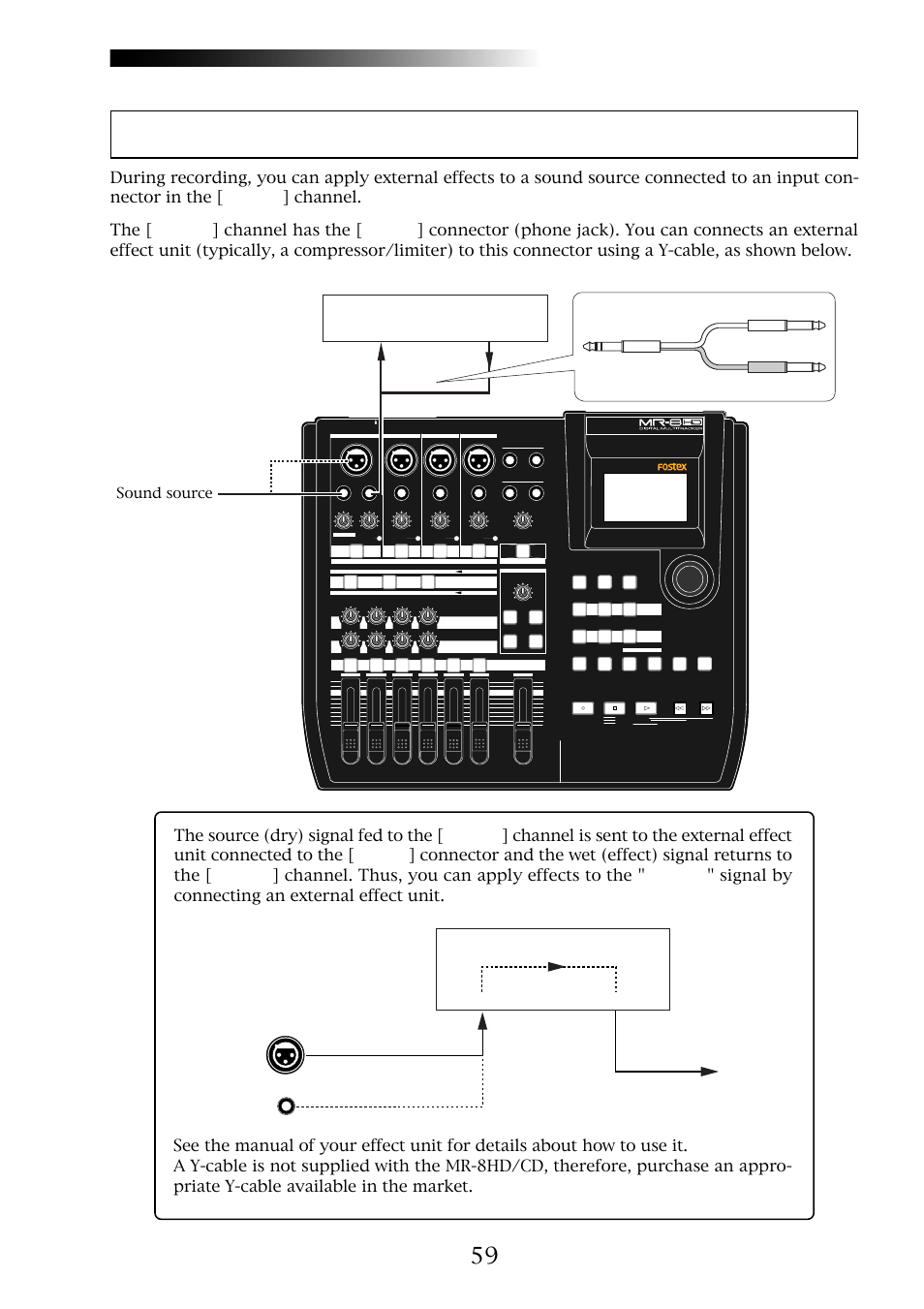 Applying external effects, Mr-8hd/cd, Owner’s manual (using effects) | Input a effector, Sound source, Effector (comp/limiter) etc, Input output | Fostex MR-8CD User Manual | Page 59 / 148