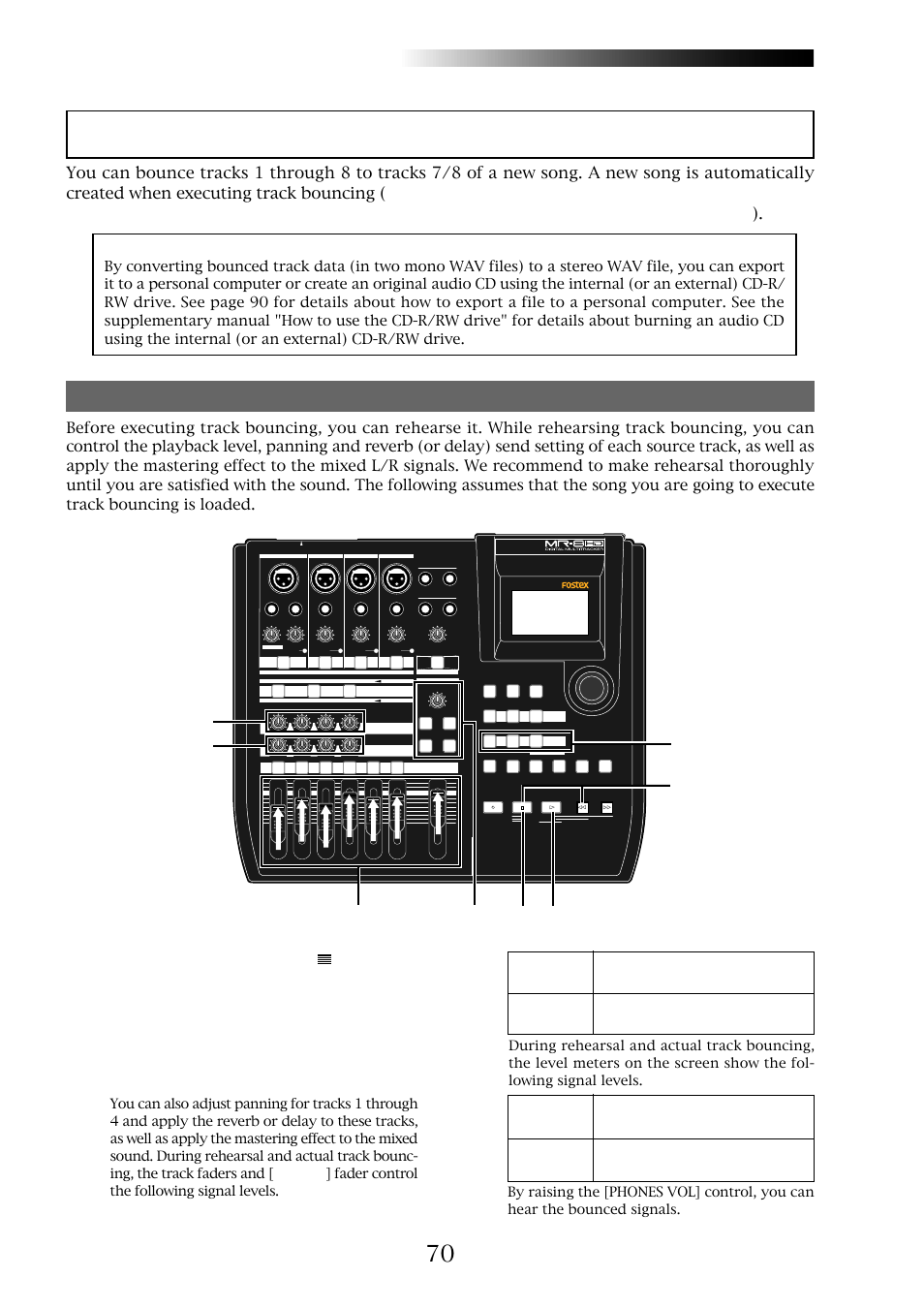 Bouncing tracks 1 through 8 to a new song, Mr-8hd/cd, Rehearsal of track bouncing | Owner’s manual (track bouncing) | Fostex MR-8CD User Manual | Page 70 / 148