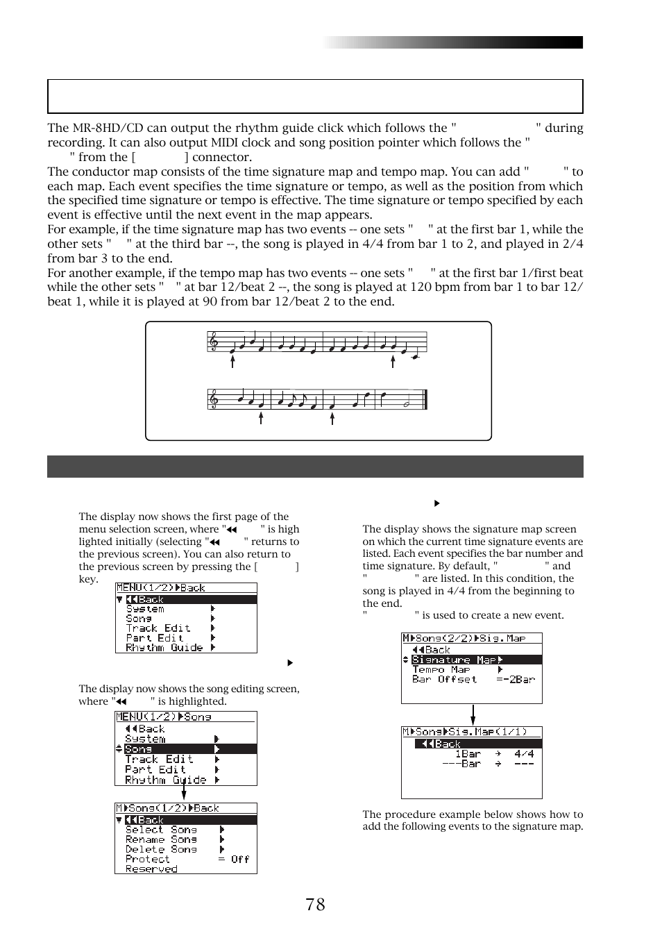 Creating the conductor map, Mr-8hd/cd, Setting the signature map | Fostex MR-8CD User Manual | Page 78 / 148