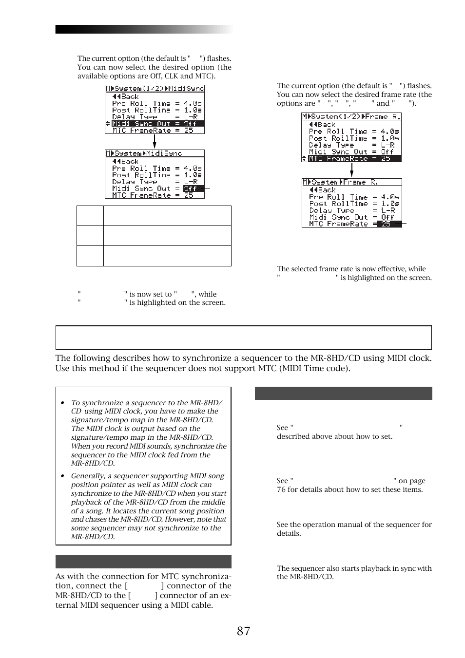 Synchronization using midi clock, Mr-8hd/cd | Fostex MR-8CD User Manual | Page 87 / 148