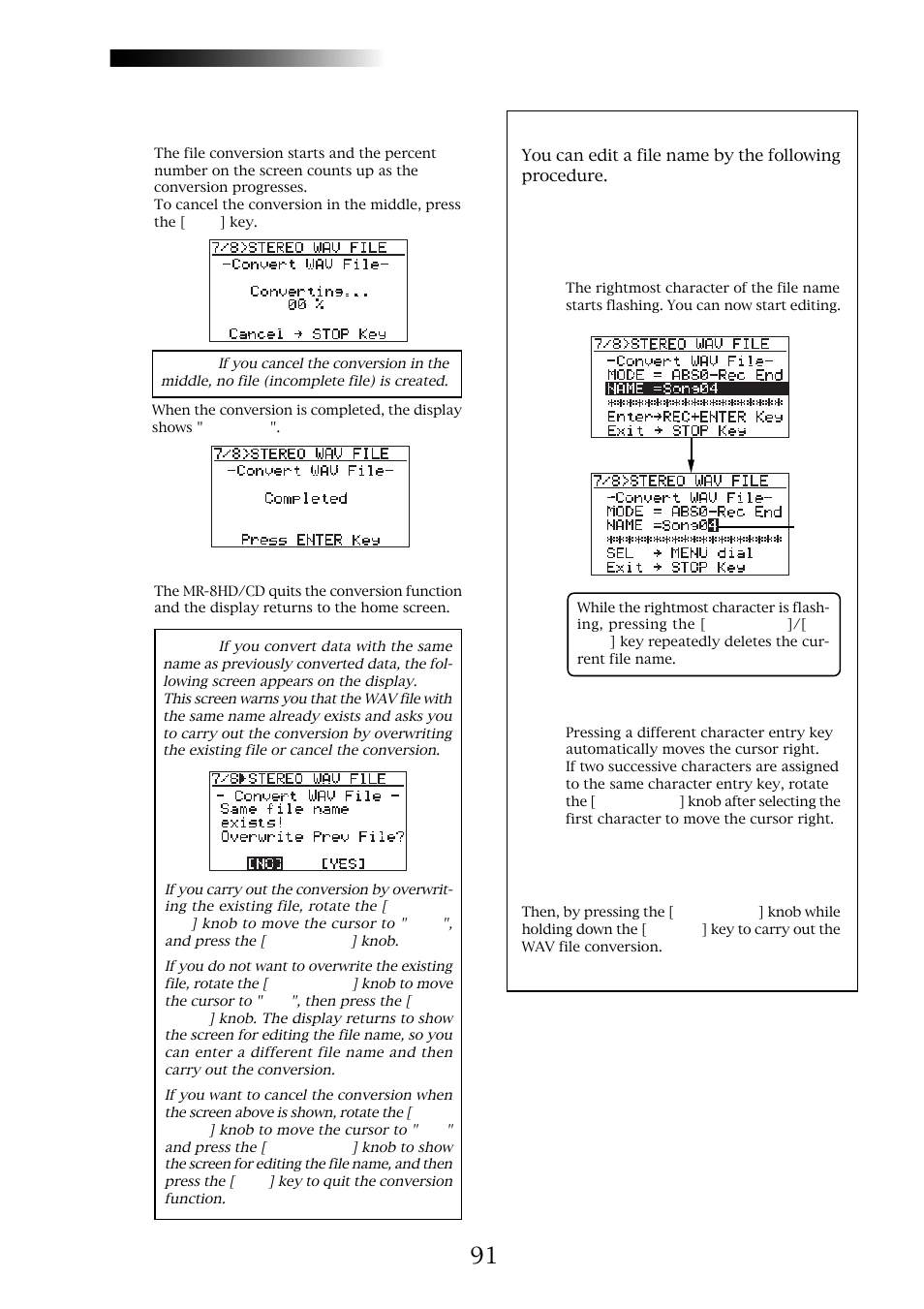 Mr-8hd/cd, Editing a file name | Fostex MR-8CD User Manual | Page 91 / 148