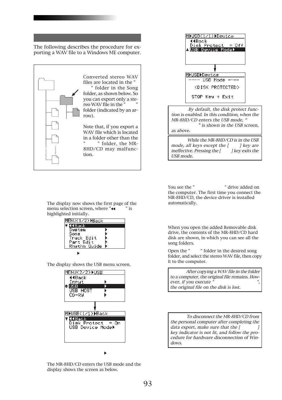 Mr-8hd/cd, Exporting a wav file to a personal computer | Fostex MR-8CD User Manual | Page 93 / 148