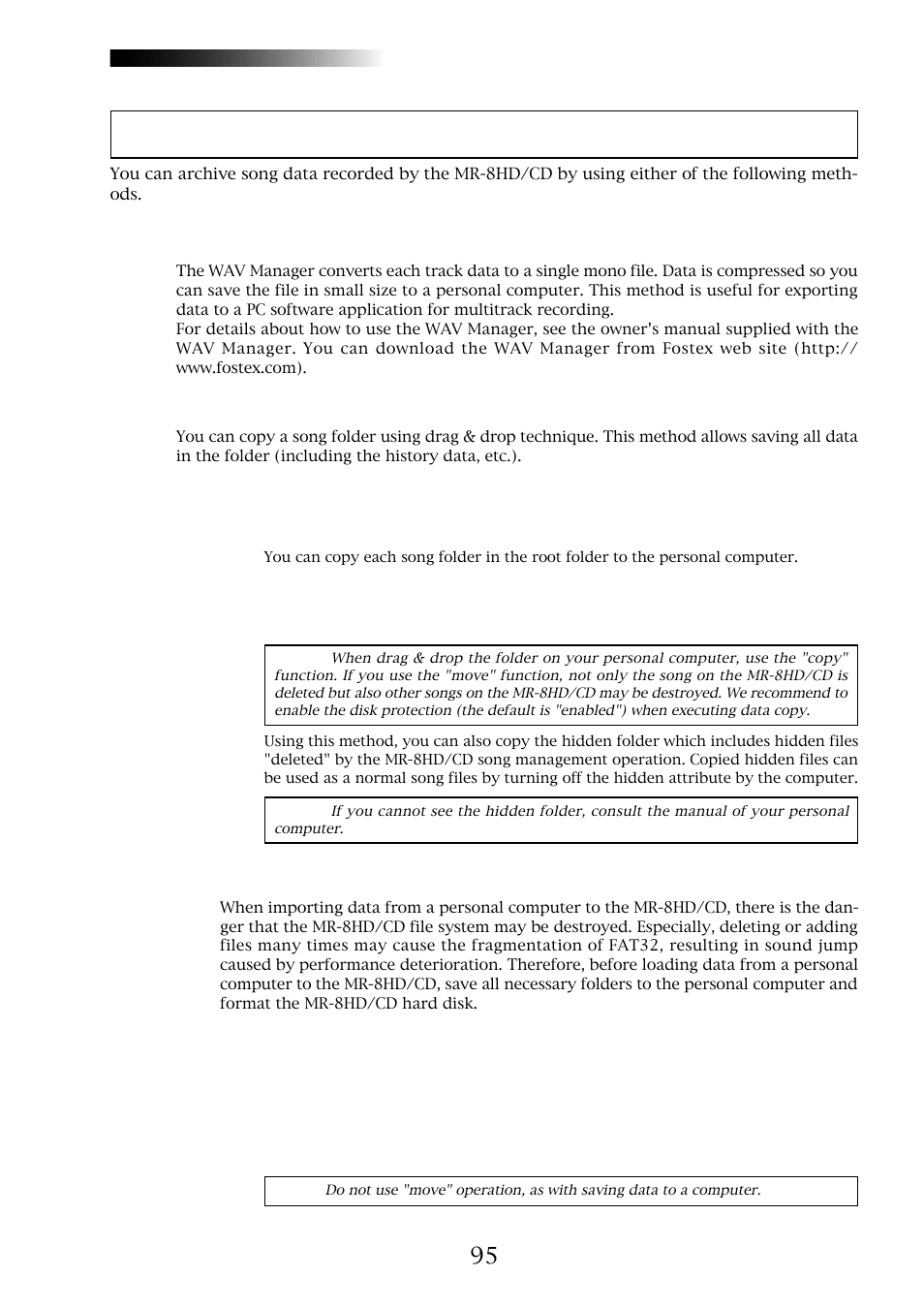 Archiving a song | Fostex MR-8CD User Manual | Page 95 / 148