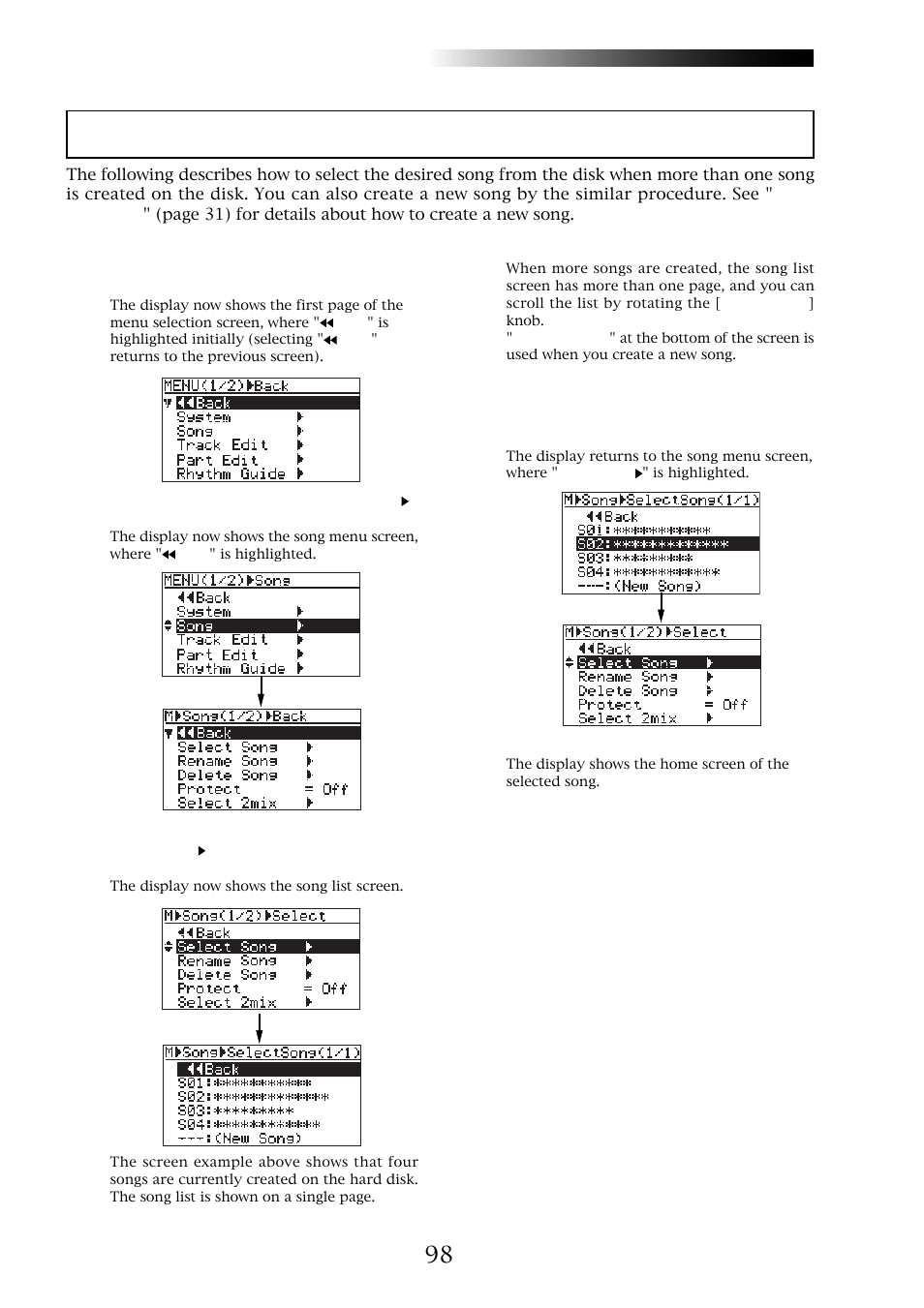 Selecting the desired song, Mr-8hd/cd | Fostex MR-8CD User Manual | Page 98 / 148