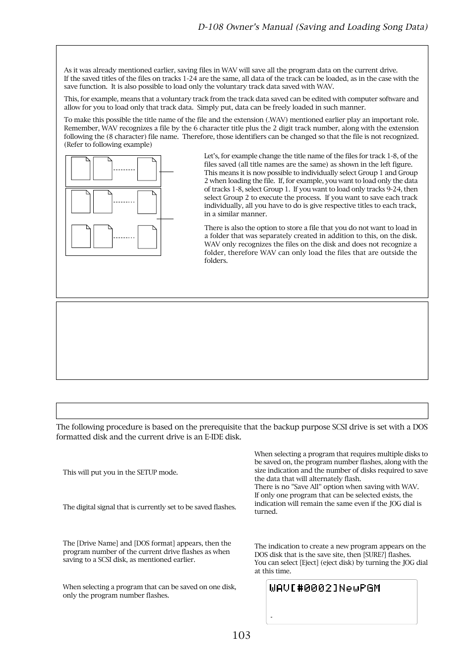 Keep in mind, Saving with wav file, Use the jog dial to select the program to save | Fostex D-108 User Manual | Page 103 / 141