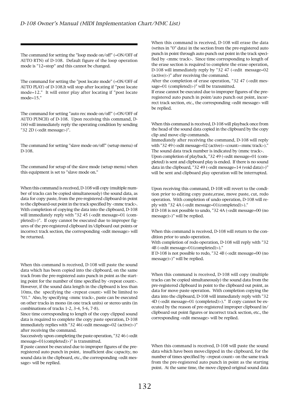 Explanation on the command/mode set | Fostex D-108 User Manual | Page 132 / 141