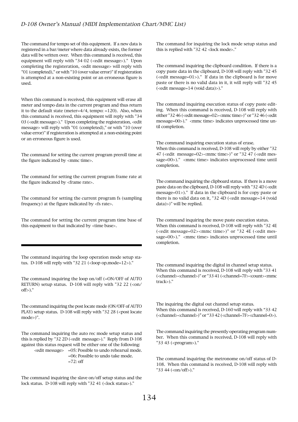 The status request command | Fostex D-108 User Manual | Page 134 / 141