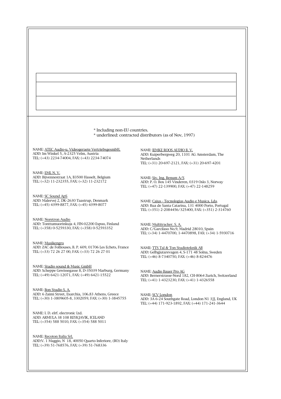 Declaration of ec directive, Fostex distributors list in europe, The affect of immunity on this equipment | Fostex D-108 User Manual | Page 140 / 141