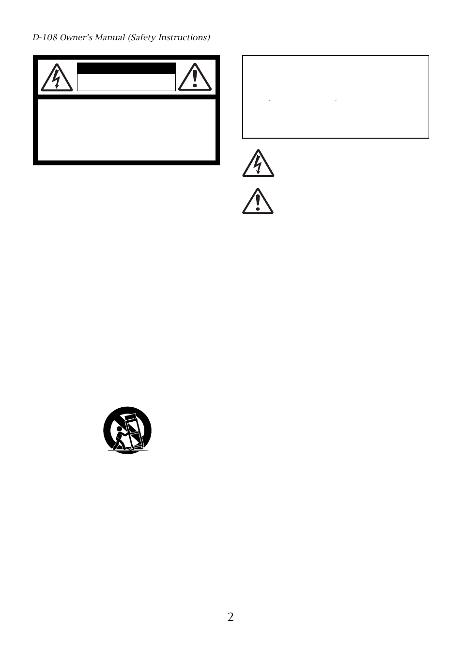 Safety instructions, Warning, Caution | Fostex D-108 User Manual | Page 2 / 141