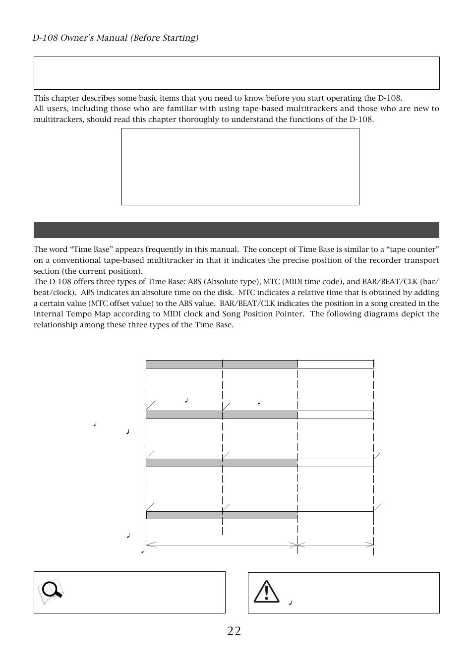 Before starting, Time base, D-108 owner’s manual (before starting) | Fostex D-108 User Manual | Page 22 / 141