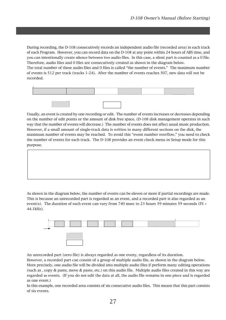 Audio file and event, About an audio file, What is an event | Fostex D-108 User Manual | Page 27 / 141