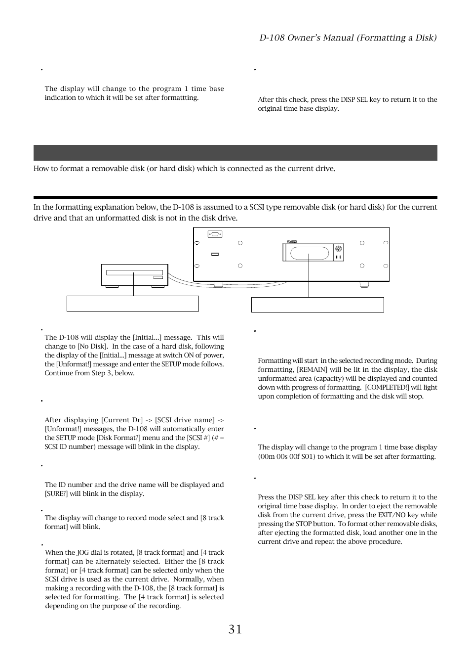 Formatting the current drive (scsi disk) | Fostex D-108 User Manual | Page 31 / 141