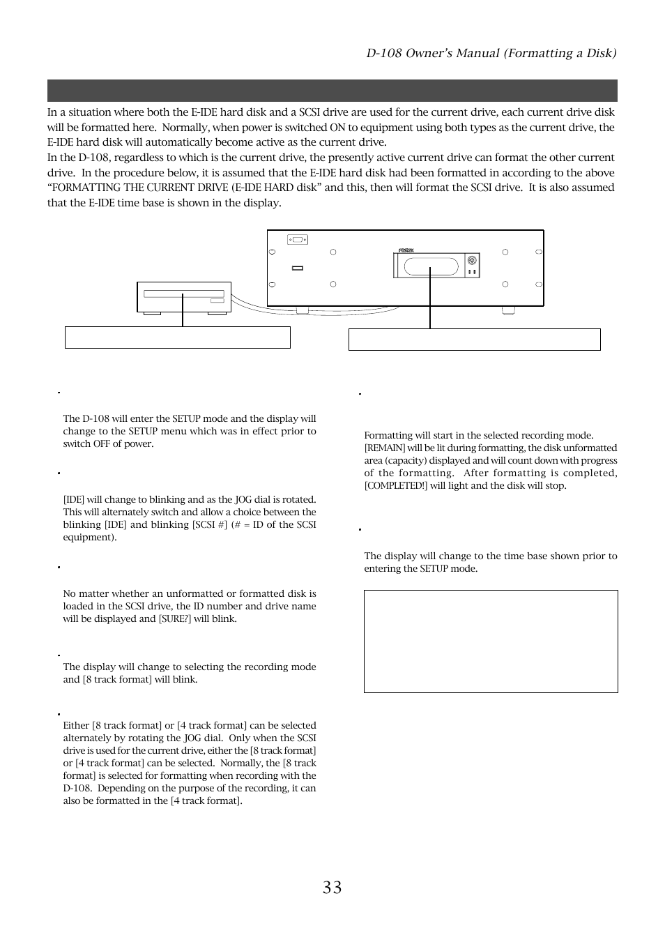 Formatting of both e-ide and scsi equipment | Fostex D-108 User Manual | Page 33 / 141