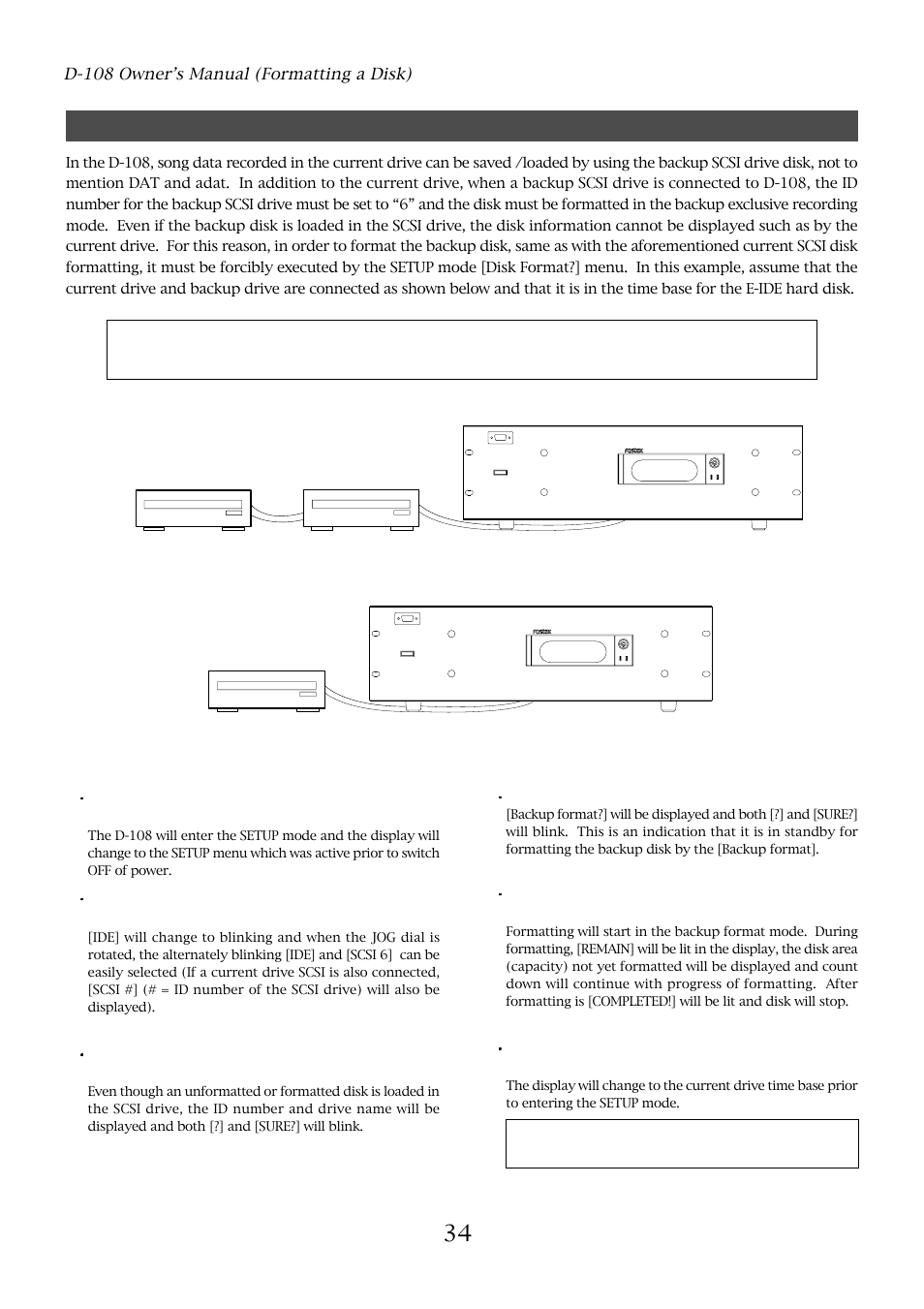 Formatting the backup disk (scsi disk) | Fostex D-108 User Manual | Page 34 / 141