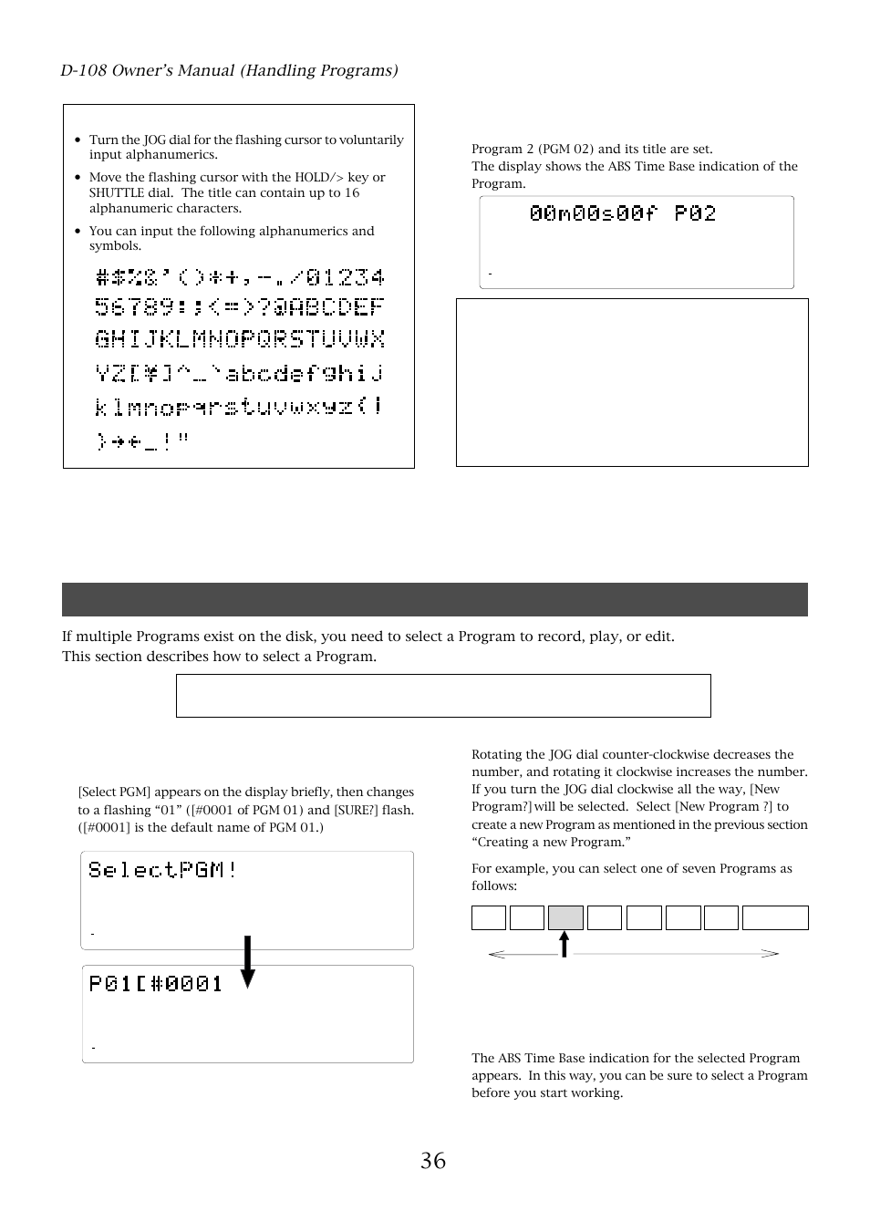 Using a program change function, Important, D-108 owner’s manual (handling programs) | Press the execute/yes key, Press the exit/no key, or stop button | Fostex D-108 User Manual | Page 36 / 141