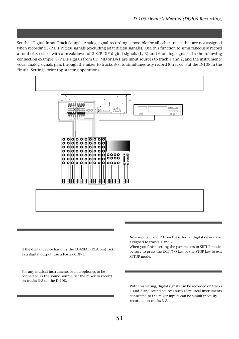 Digital and analog simultaneous recording, Starting the recording program, Setting a digital input track | Setting a recording track | Fostex D-108 User Manual | Page 51 / 141