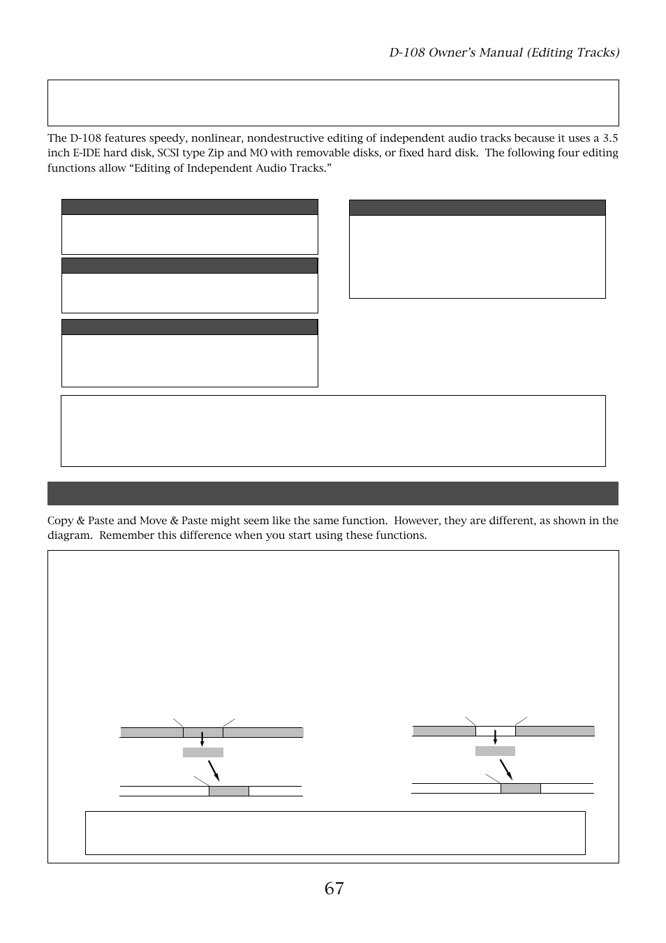 Editing tracks, Copy & paste and move & paste | Fostex D-108 User Manual | Page 67 / 141