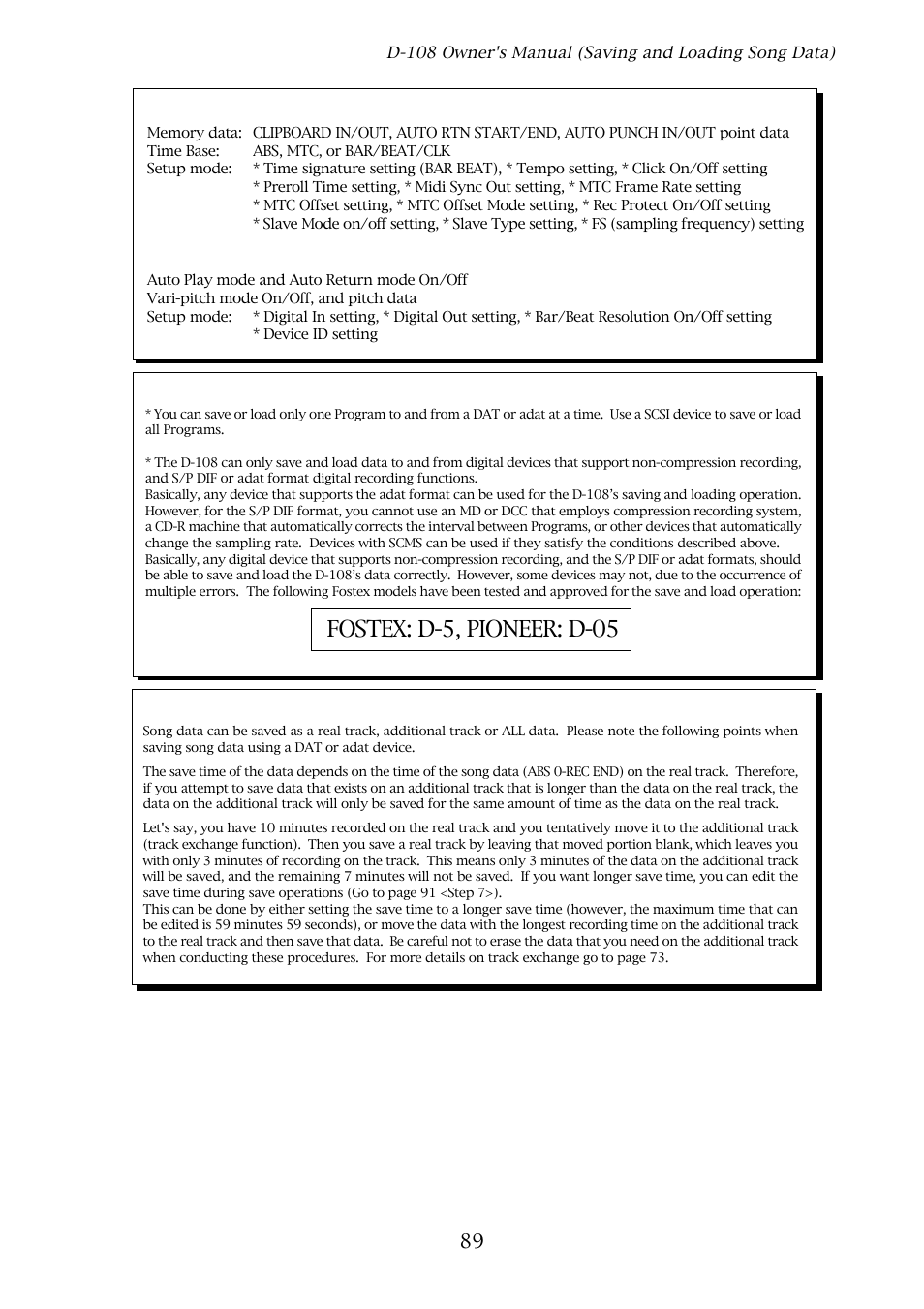 Fostex: d-5, pioneer: d-05 | Fostex D-108 User Manual | Page 89 / 141