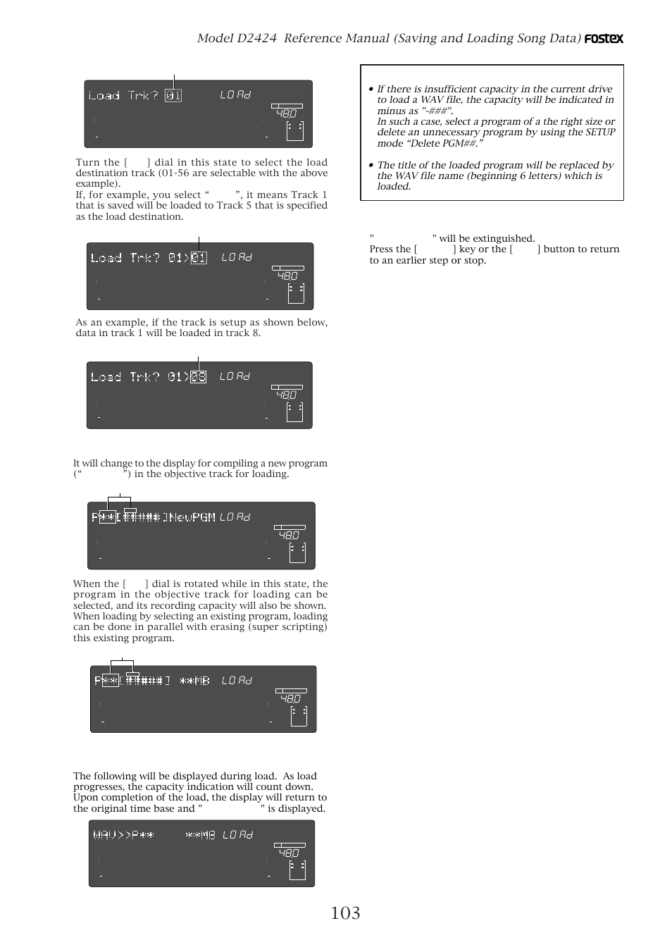 Press the [exit/no] key or the [stop] button, Select the track, then press the [execute/yes] key, Flashing | Fostex D2424 User Manual | Page 103 / 147