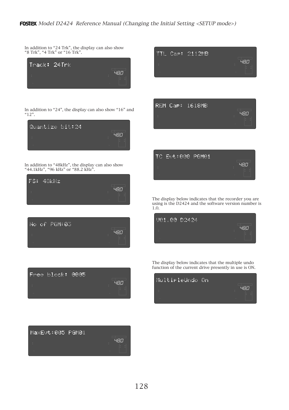 This indicates that it is formatted in fs=48khz | Fostex D2424 User Manual | Page 128 / 147