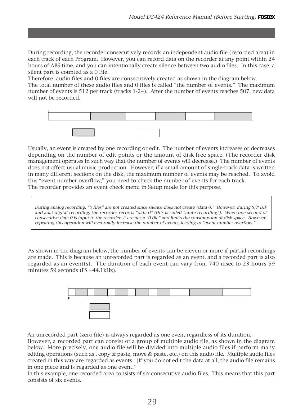 Audio file and event, About an audio file, What is an event | Fostex D2424 User Manual | Page 29 / 147