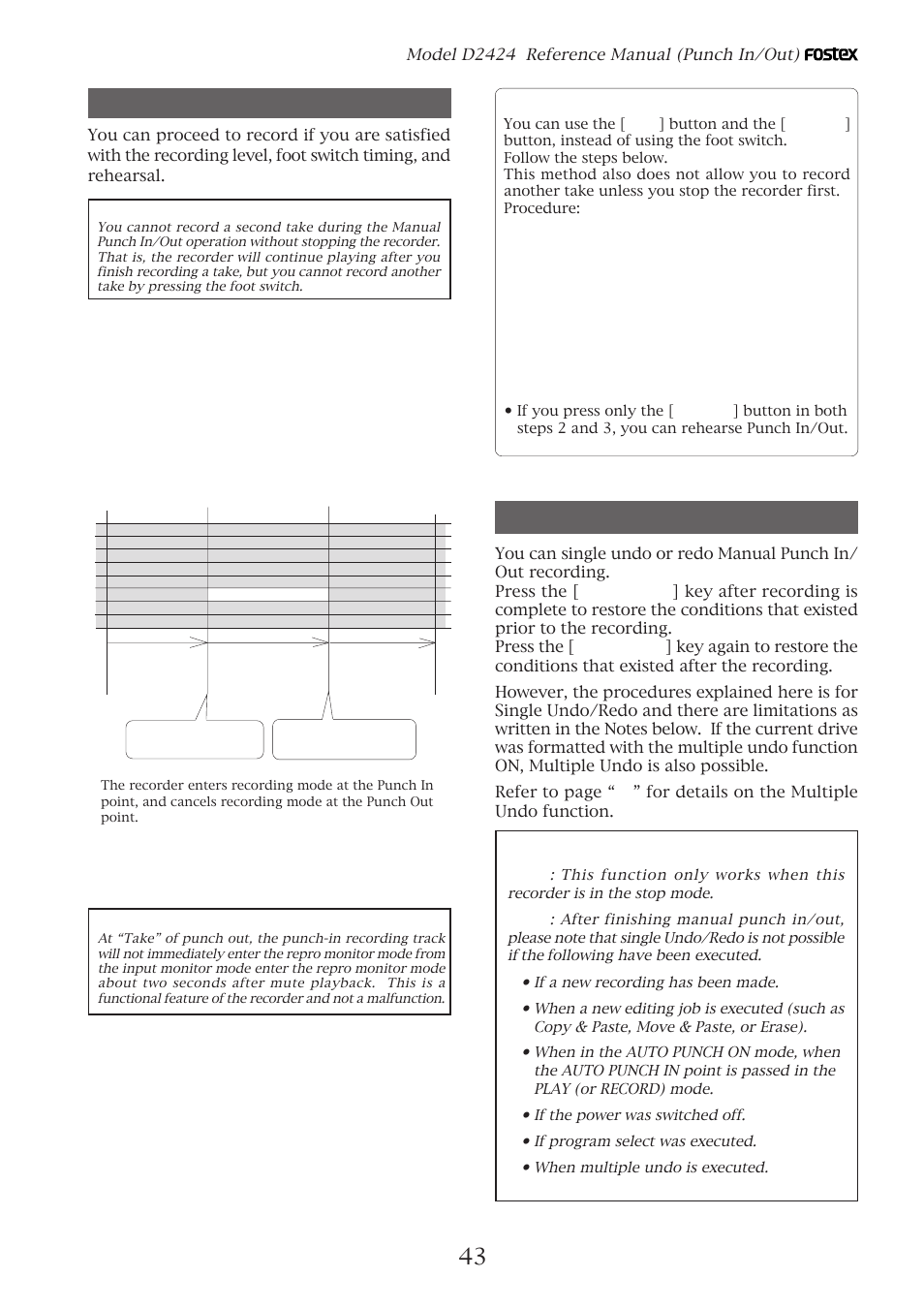 Manual punch in/out take, Single undo/redo | Fostex D2424 User Manual | Page 43 / 147