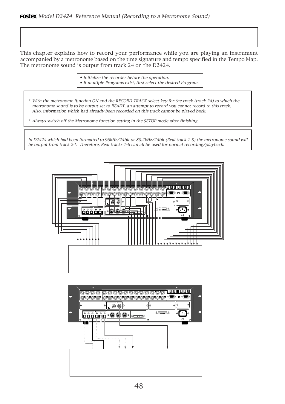 Recording to a metronome sound, Digital mixer analog mixer, Please remember this | Output input output, Input | Fostex D2424 User Manual | Page 48 / 147