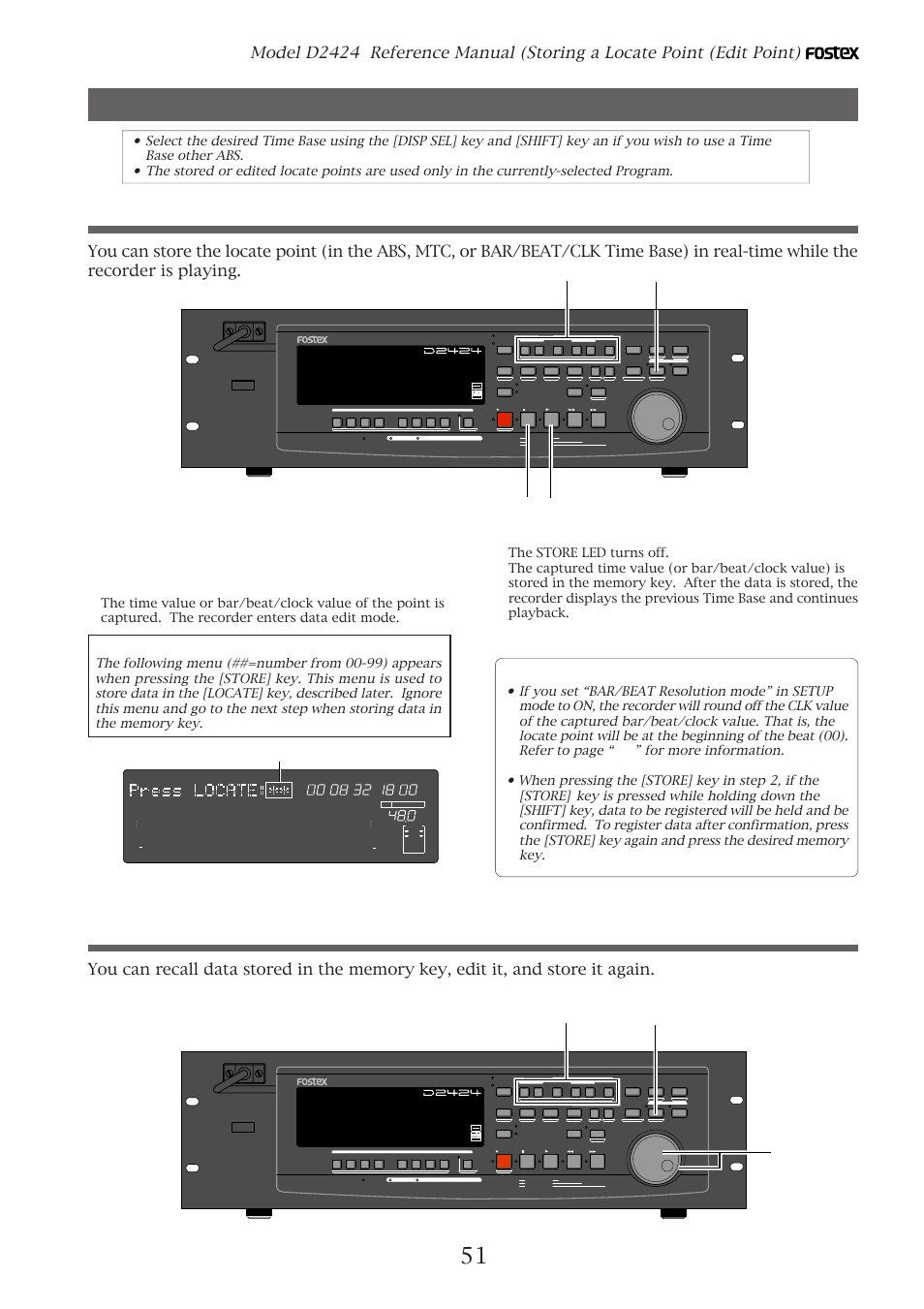 Storing in real-time, Editing and storing data, Press the [stop] button. <please remember this | Flashing | Fostex D2424 User Manual | Page 51 / 147