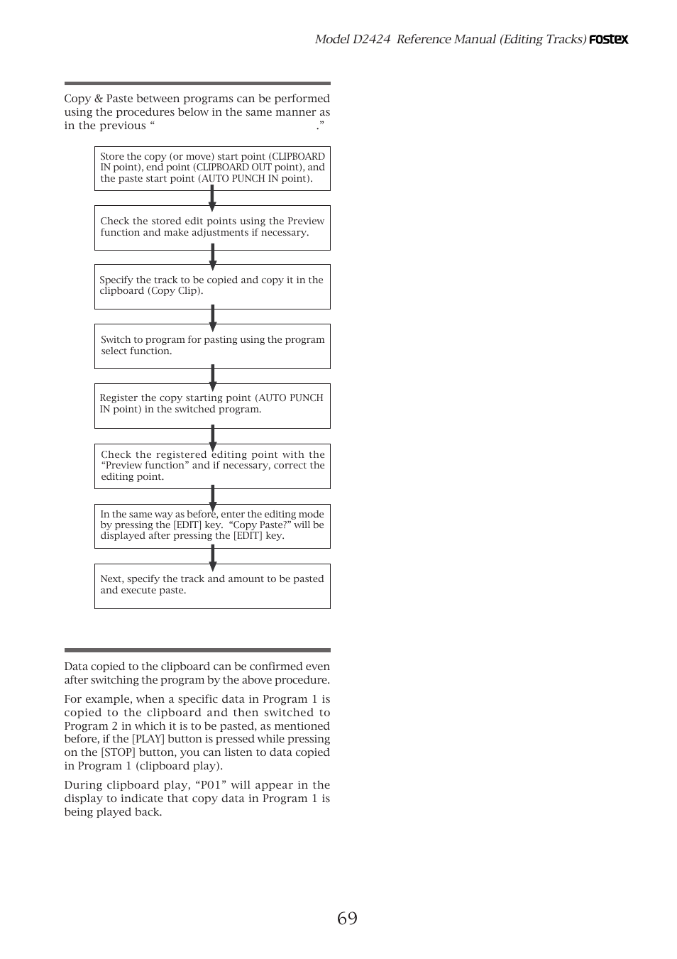 Copy & paste between programs, Checking the clipboard data | Fostex D2424 User Manual | Page 69 / 147
