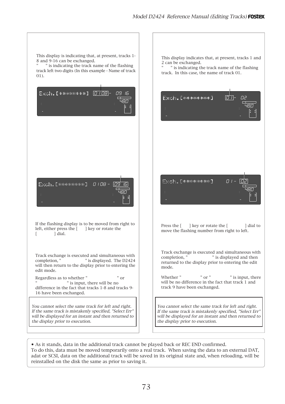 Model d2424 reference manual (editing tracks), Flashing | Fostex D2424 User Manual | Page 73 / 147