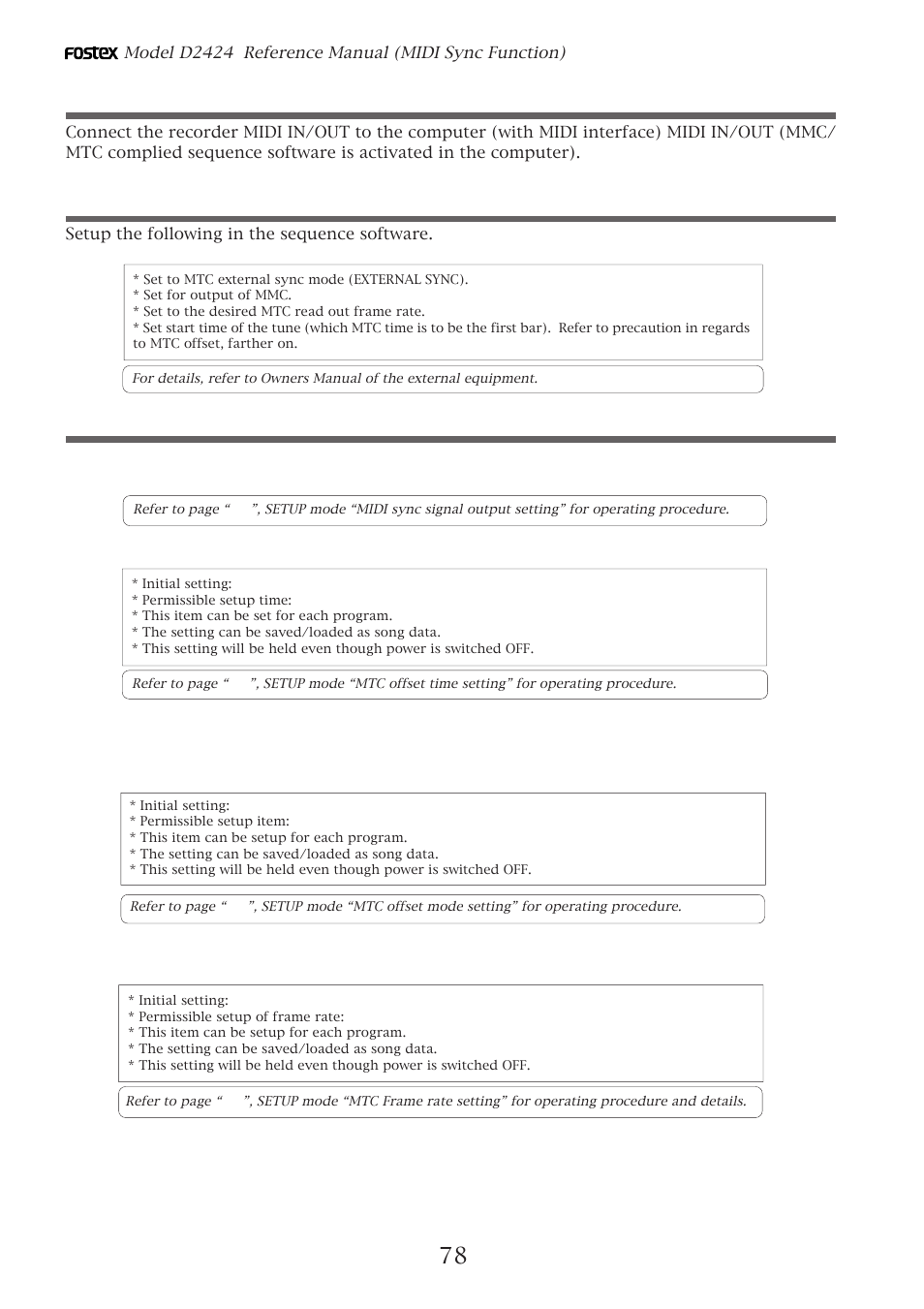 Connecting to external equipment, Setup of external equipment, Setup of the recorder | Fostex D2424 User Manual | Page 78 / 147
