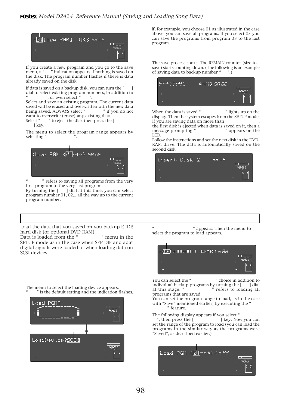 Loading in the fdms-3 mode, Flashing | Fostex D2424 User Manual | Page 98 / 147