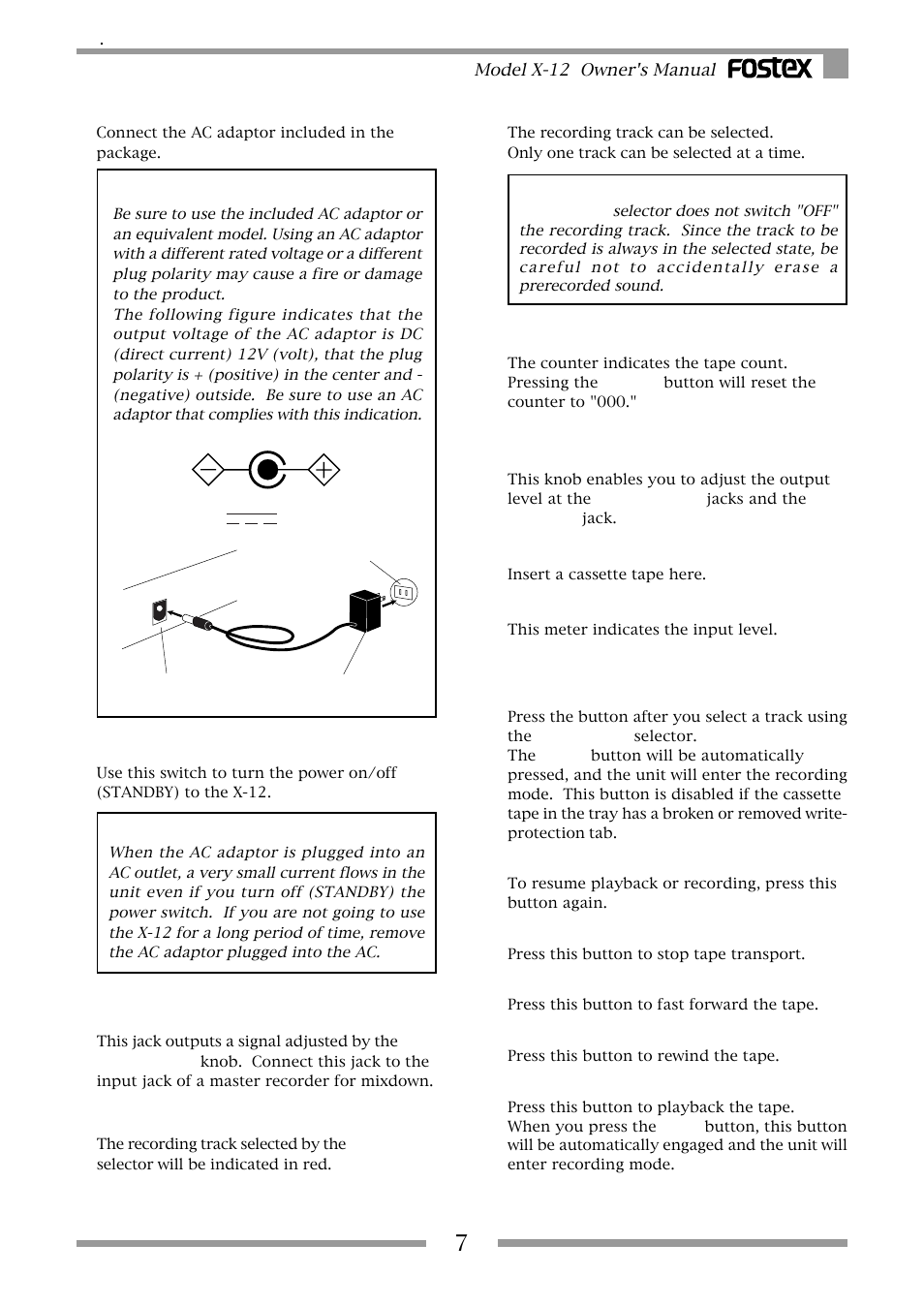 Dc in 12v | Fostex X-12 User Manual | Page 7 / 20