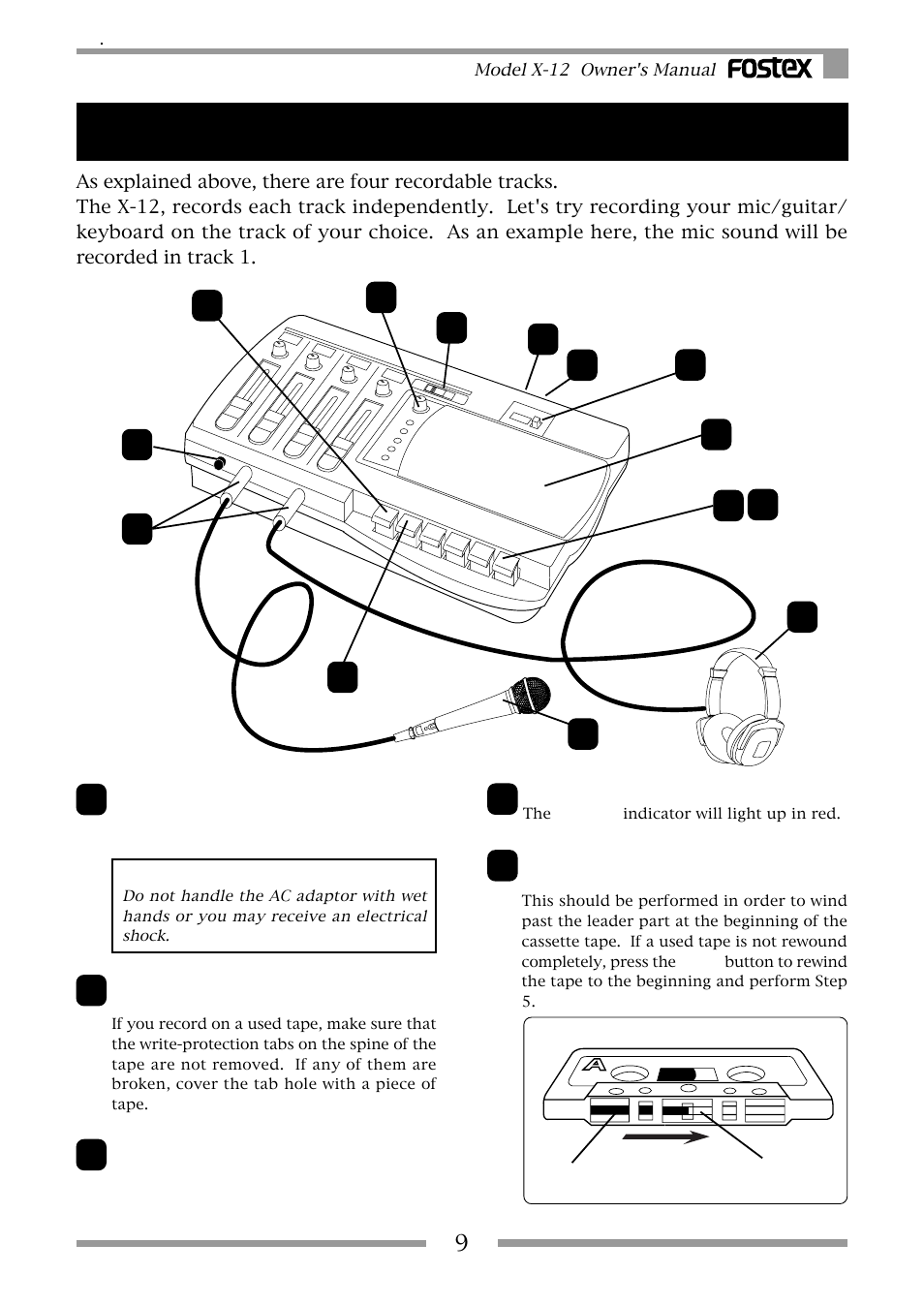Basic operation (recording), Basic operation, Recording) | Fostex X-12 User Manual | Page 9 / 20