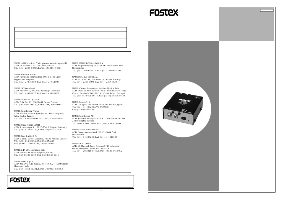 Fostex COP-1/96K User Manual | 2 pages